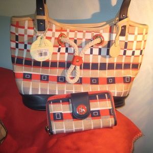 Spartina 449 Linen & Leather Tote Bag & Wallet
